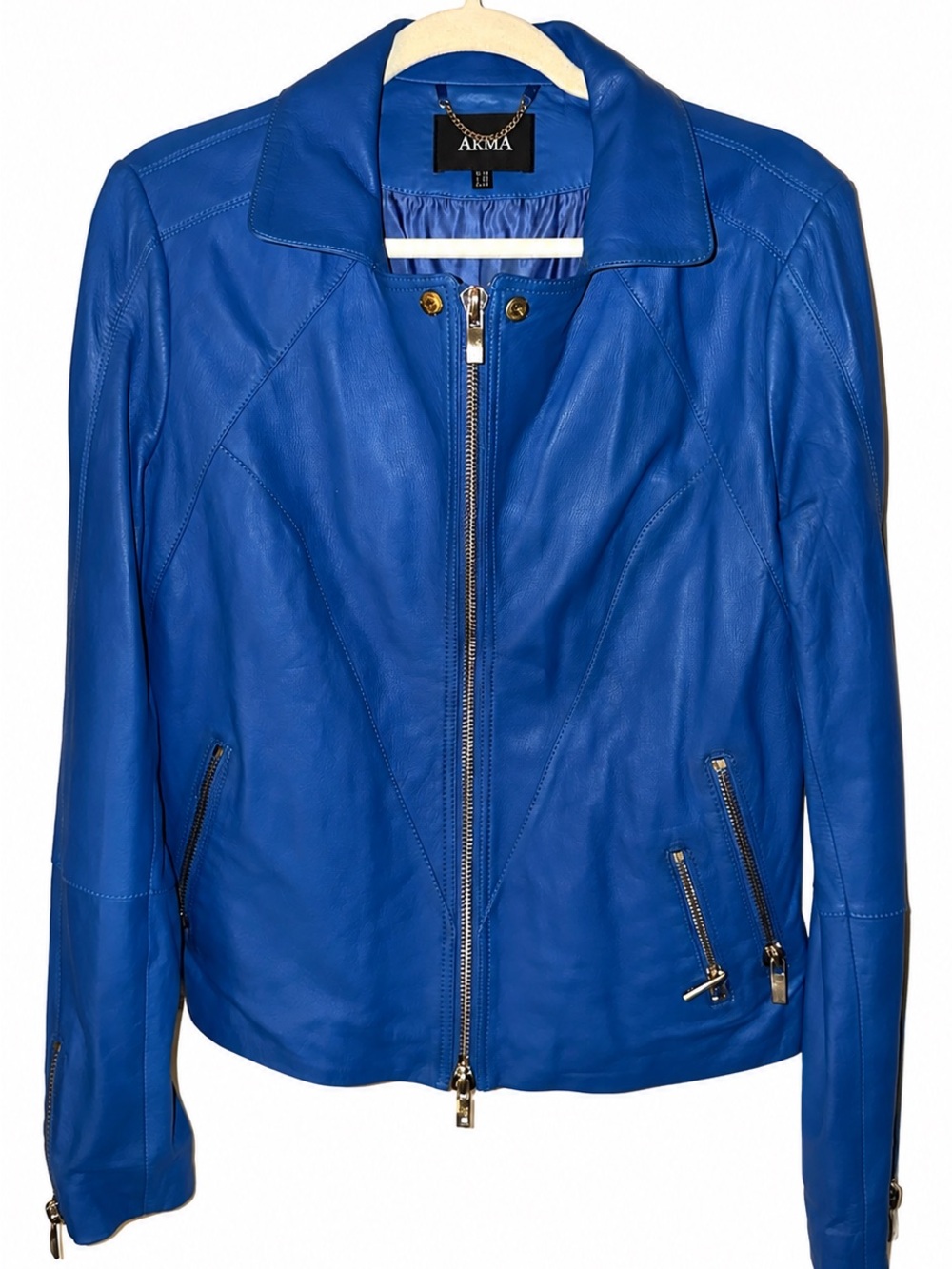 ARMA Blue Leather Jacket – Women’s Size 42 / UK 16